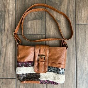 Mudd Vintage Tan and Brown Patchwork Crossbody Bag